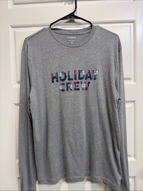 J. Crew Gray Holiday Crew Plaid Lettering Long-Sleeve Tee